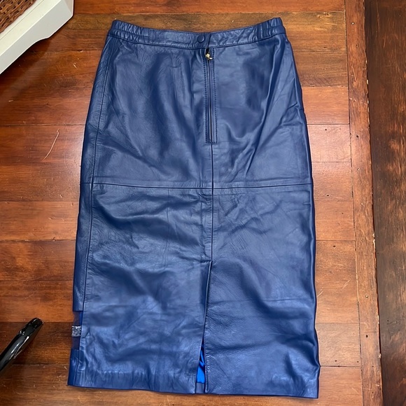 Cobalt Blue Leather Midi Skirt - Picture 15 of 16